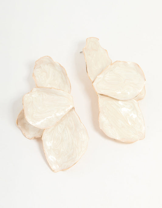 Gold Cream Enamel Organic Flower Stud Earrings