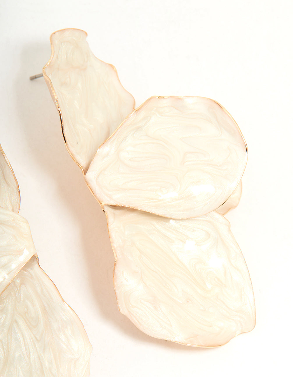 Gold Cream Enamel Organic Flower Stud Earrings