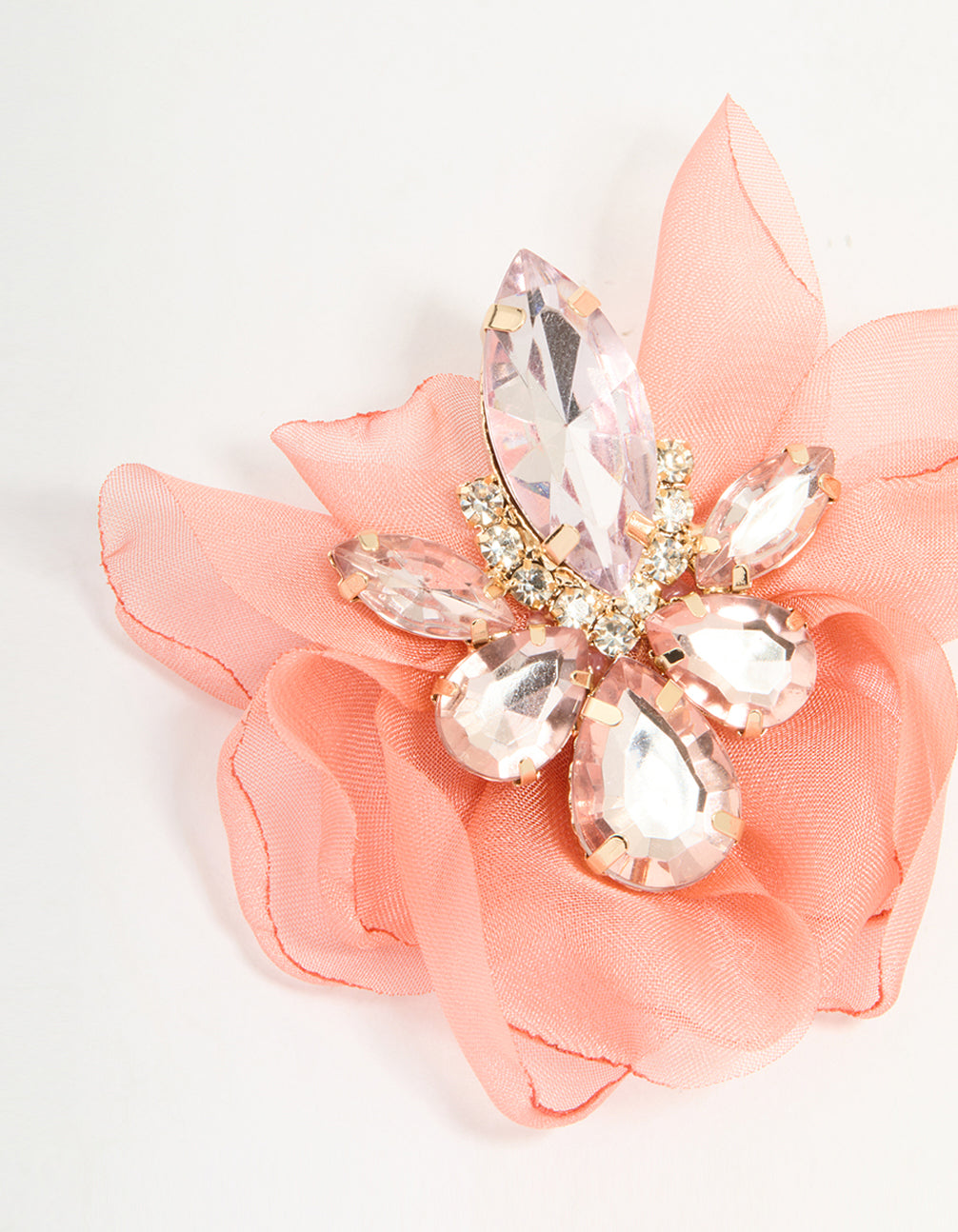 Pink Fabric Diamante Marquise Cluster Flower Petal Earrings
