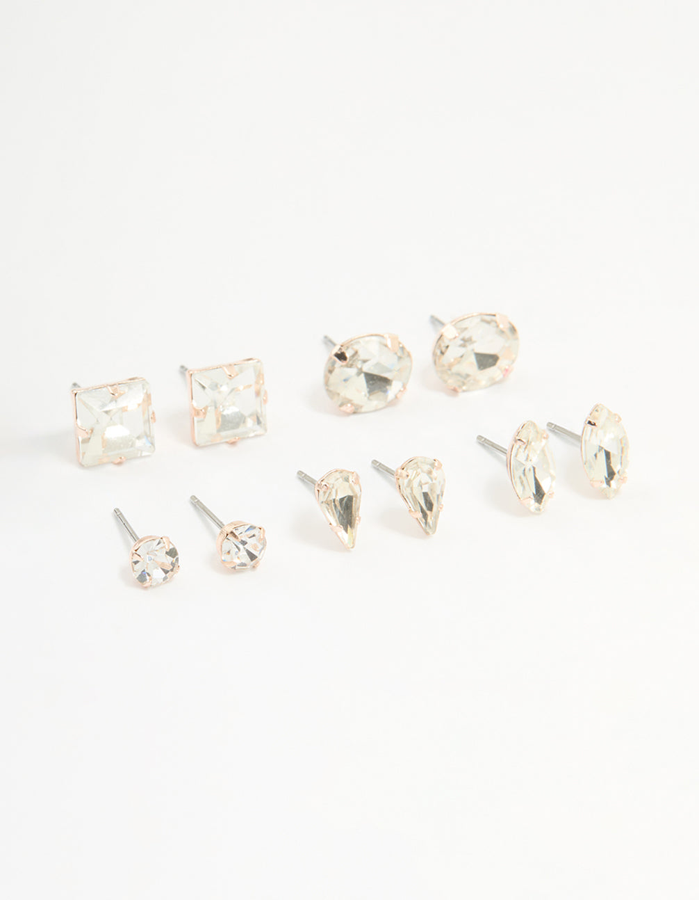 Rose Gold Diamante Mixed Cut Stud Earrings 5-Pack