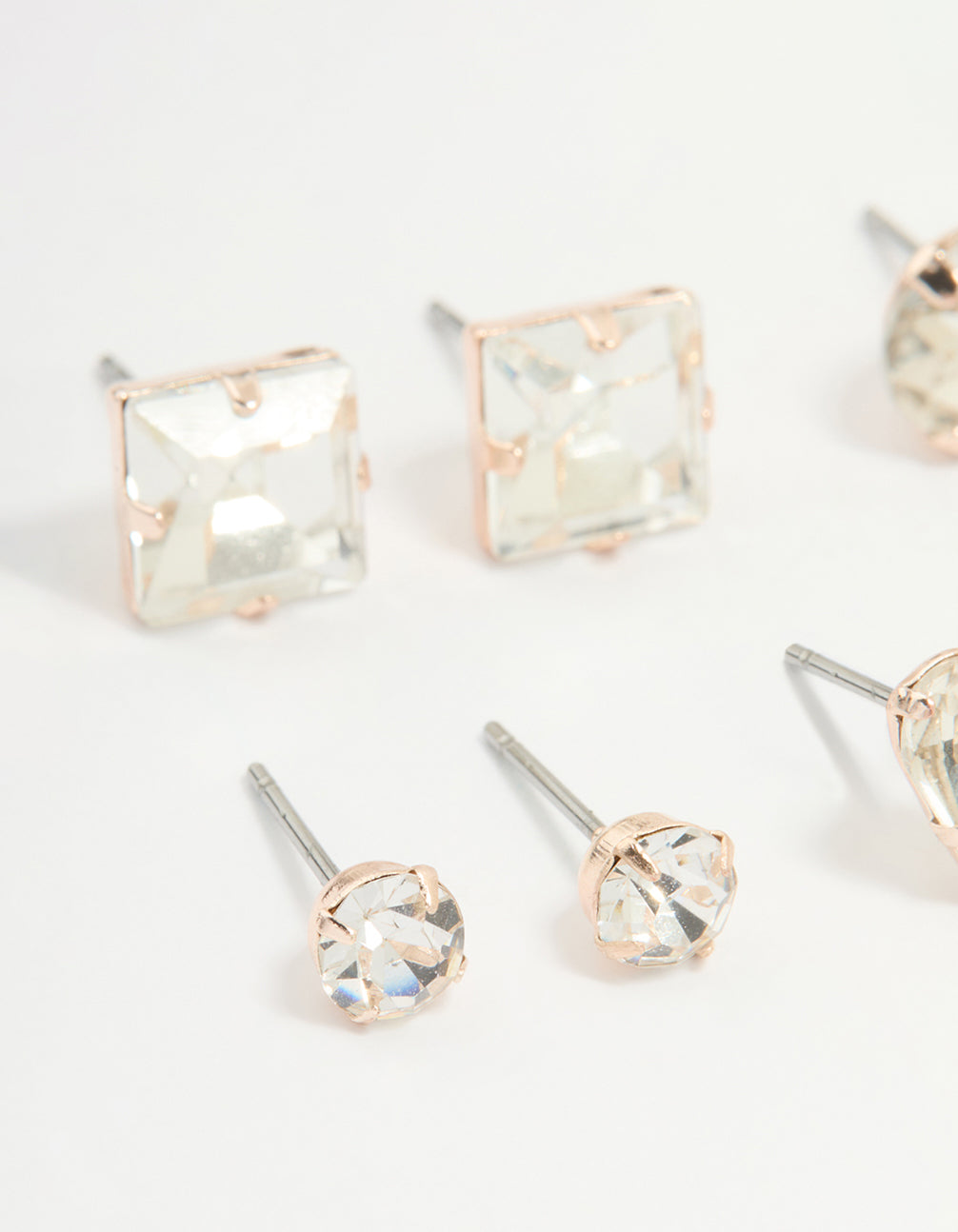 Rose Gold Diamante Mixed Cut Stud Earrings 5-Pack