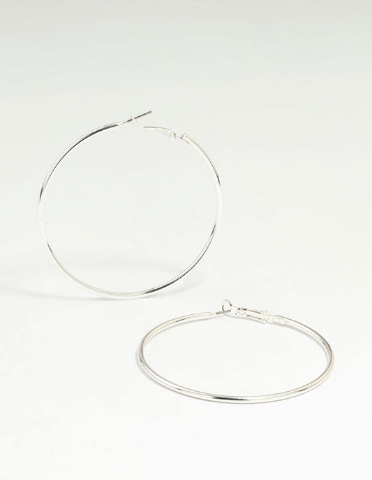 Silver Plain Thin Hoop Earrings