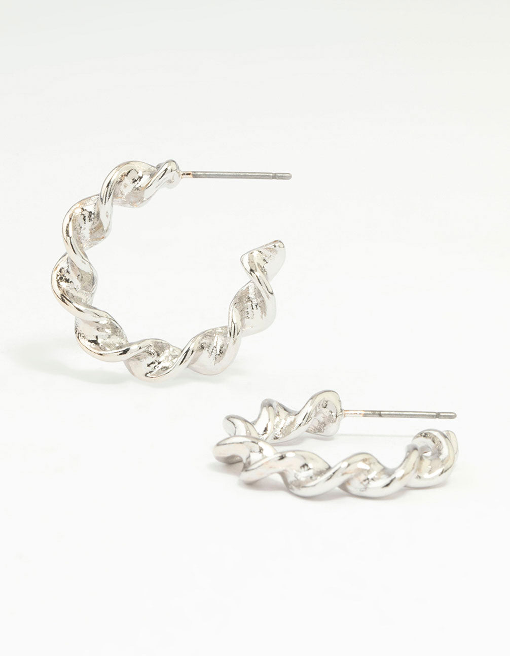 Silver Medium Twisted Hoop Earrings