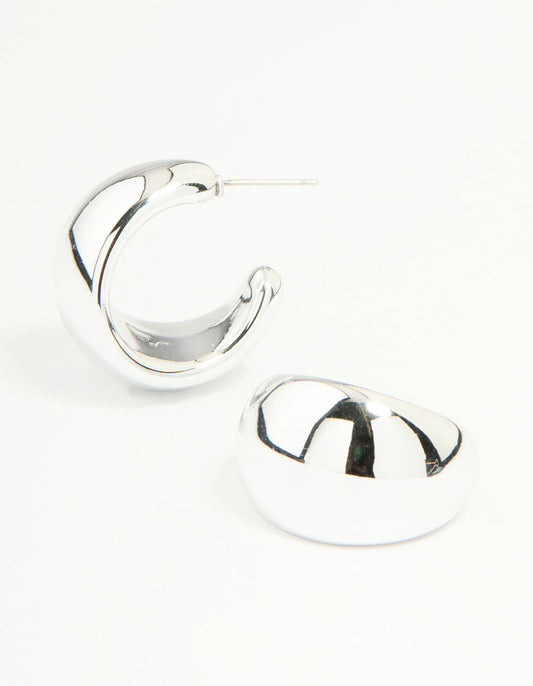 Silver Chunky Bubble Teardrop Hoop Earrings