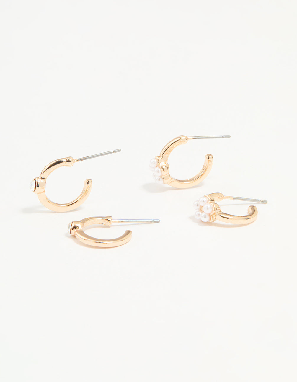 Gold Diamante Pearl Flower Hoop Earrings 2-Pack