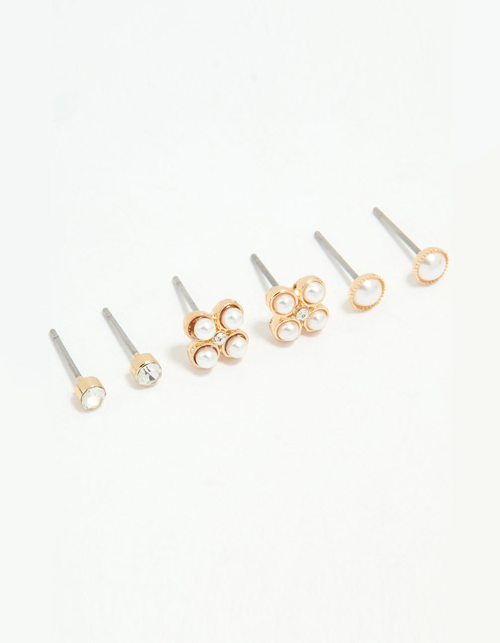 Silver Diamante & Pearl Stud Earrings 3-Pack