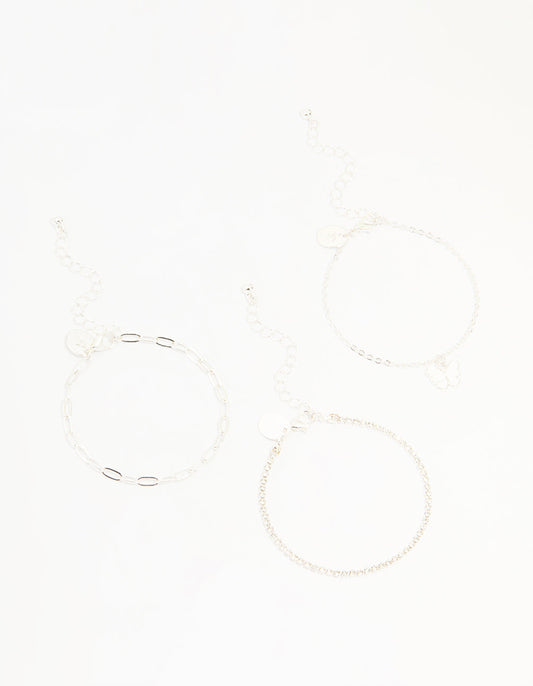 Silver Diamante Chain & Butterfly Bracelets 3-Pack