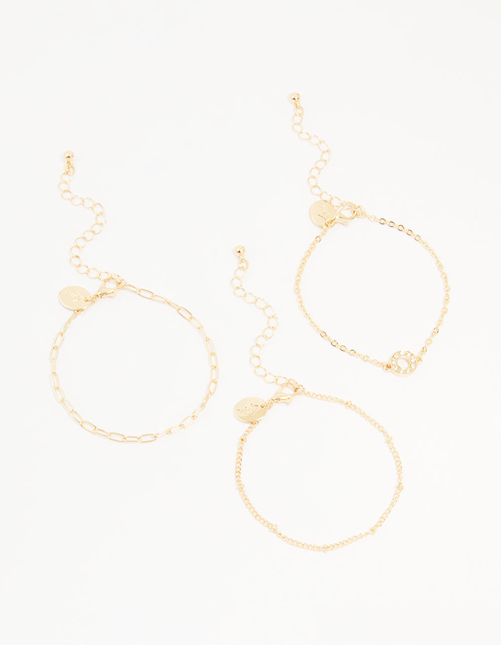 Gold Diamante Circle & Chain Bracelets 3-Pack