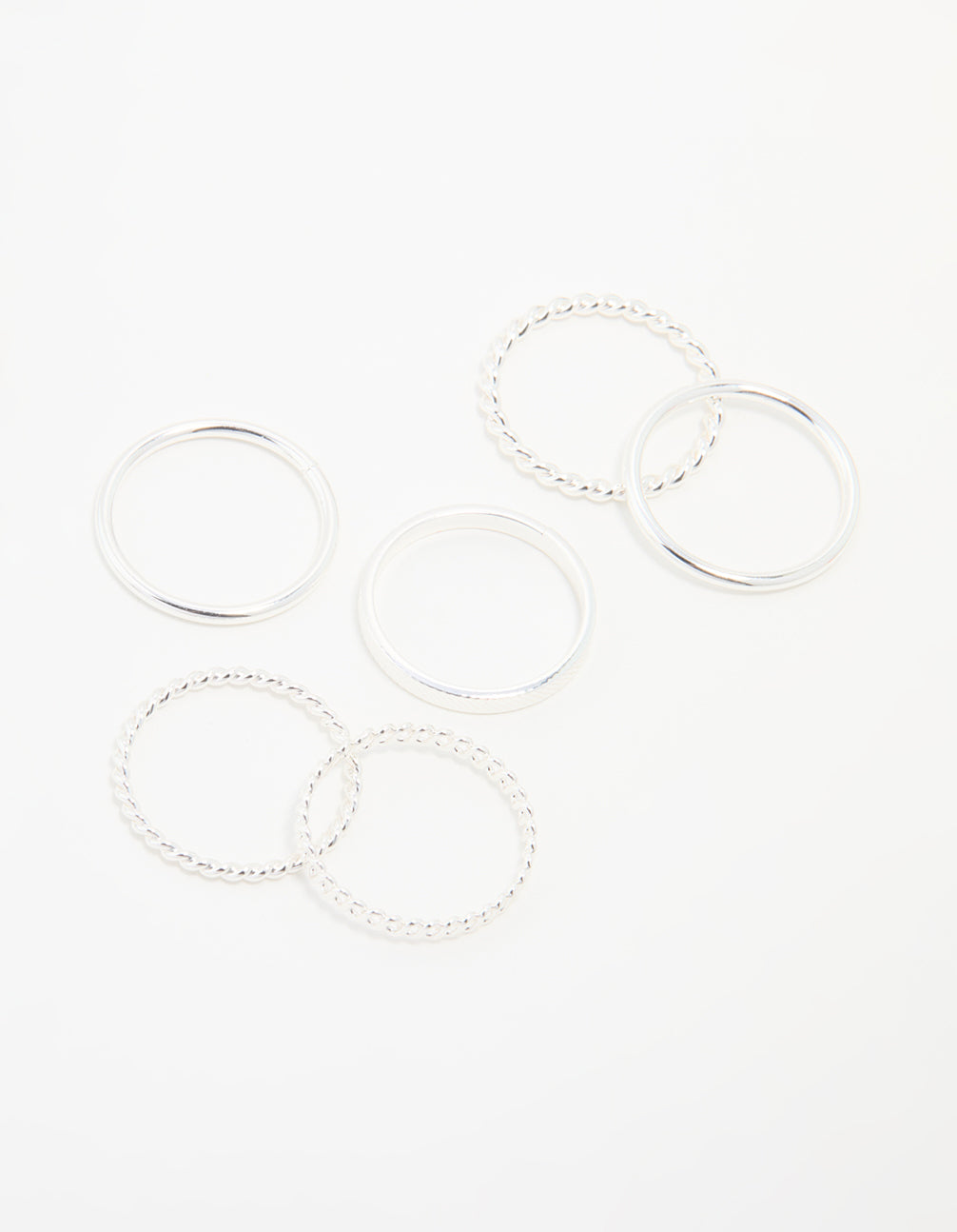 Silver Thin Twisted Stacking Rings 6-Pack