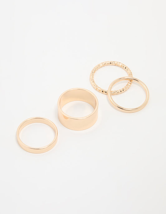 Gold Thick & Thin Cigar Stacking Rings 4-Pack
