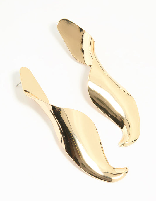 Gold Twisted Large Drop Earrings