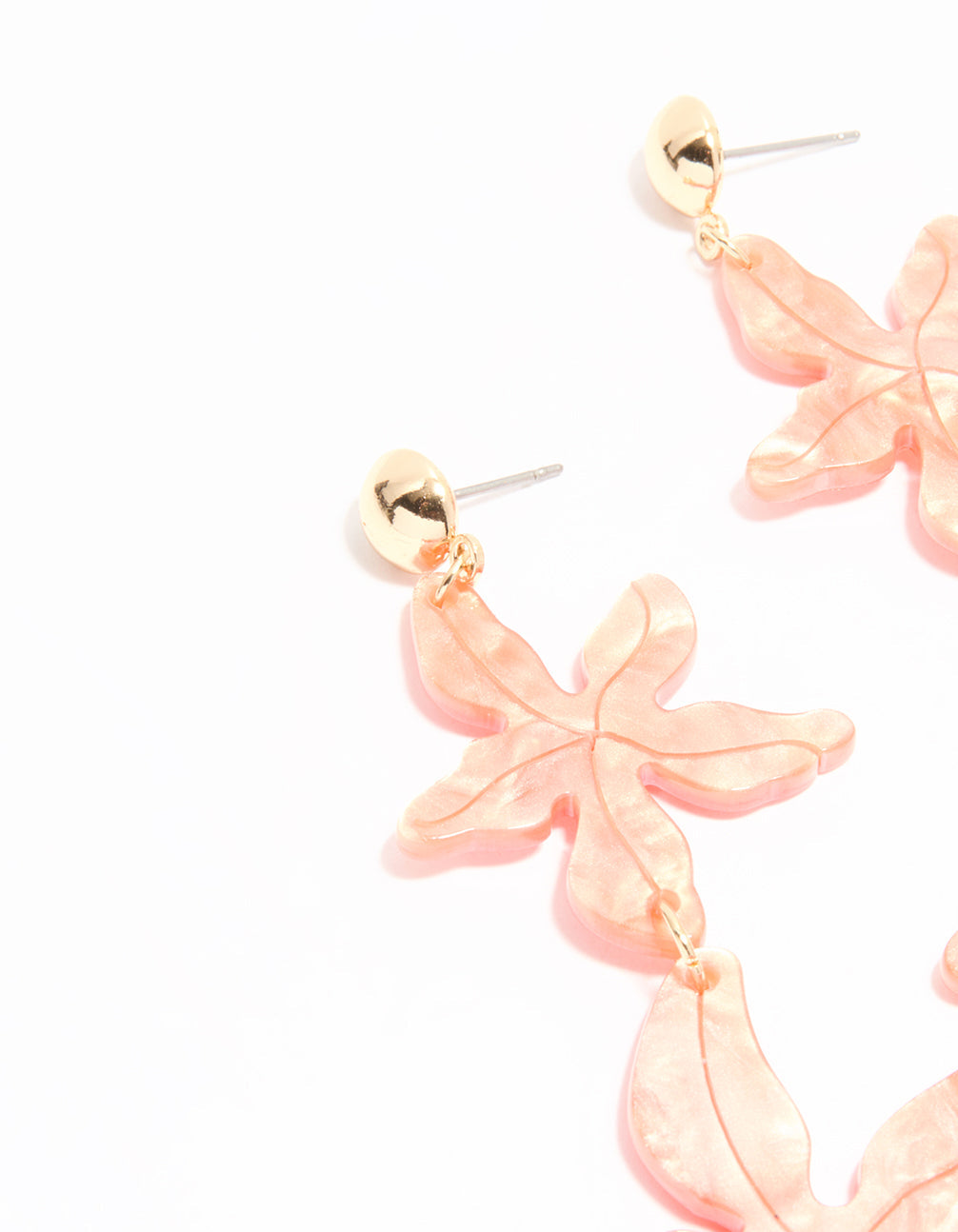 Gold Pink Acrylic Flower Layered Drop Earrings