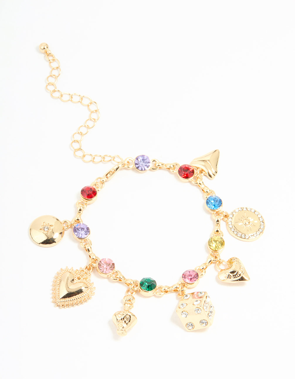 Gold Multicoloured Diamante Heart & Celestial Charm Bracelet