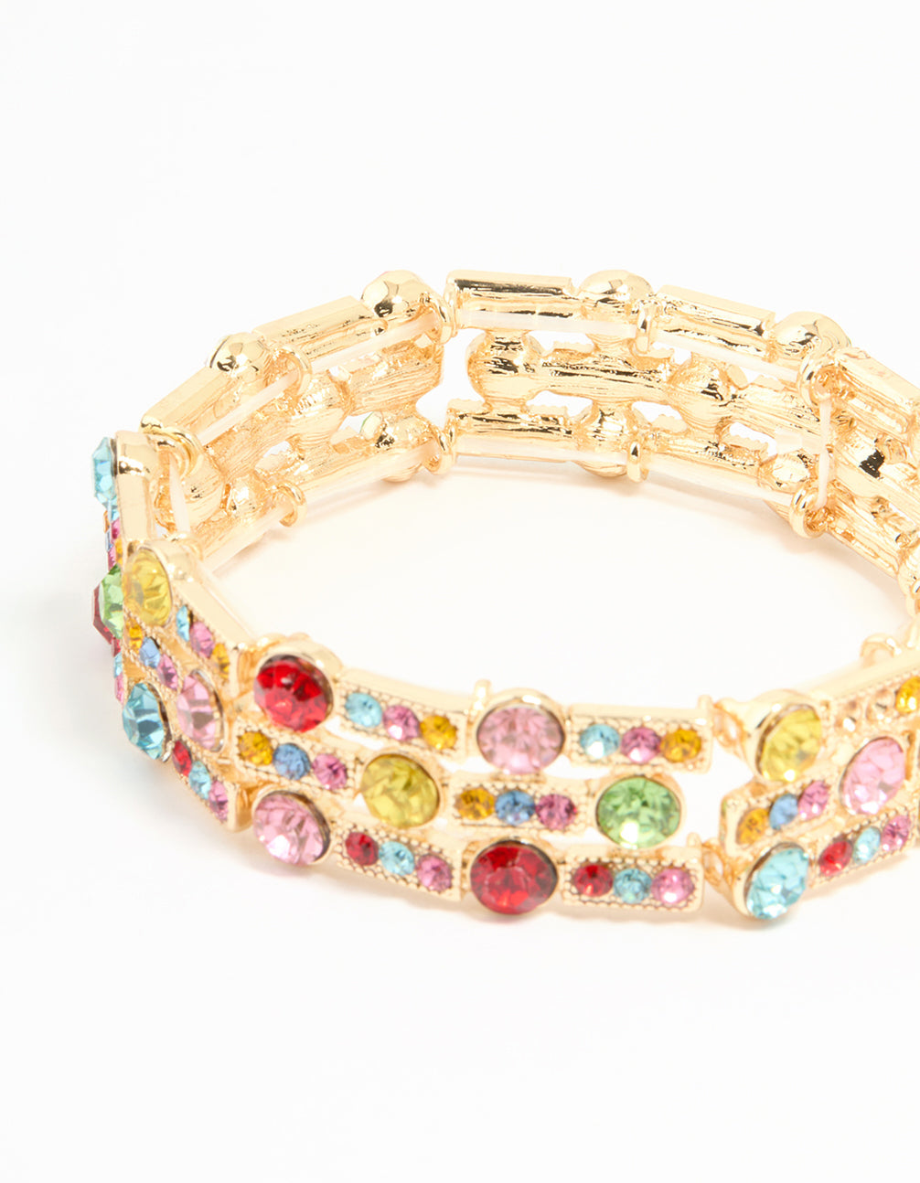 Gold Multicoloured Diamante Circe & Rectangle Stretch Bracelet