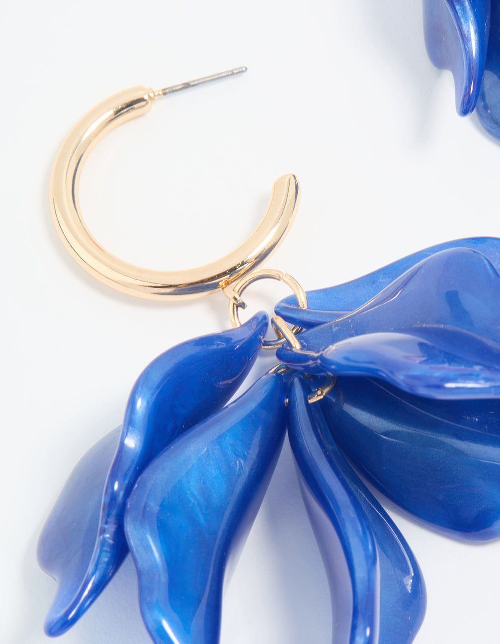 Gold Blue Petal Drop Hoop Earrings