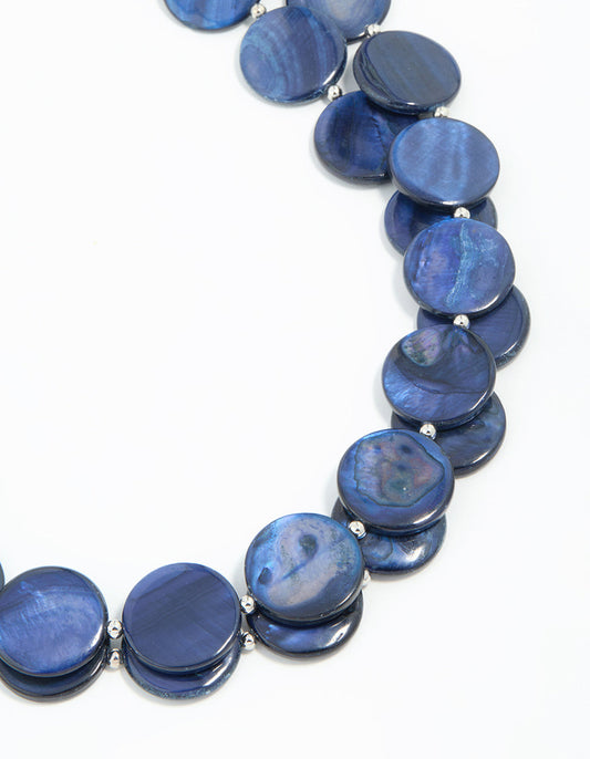 Blue Genuine Shell Disc Layered Necklace