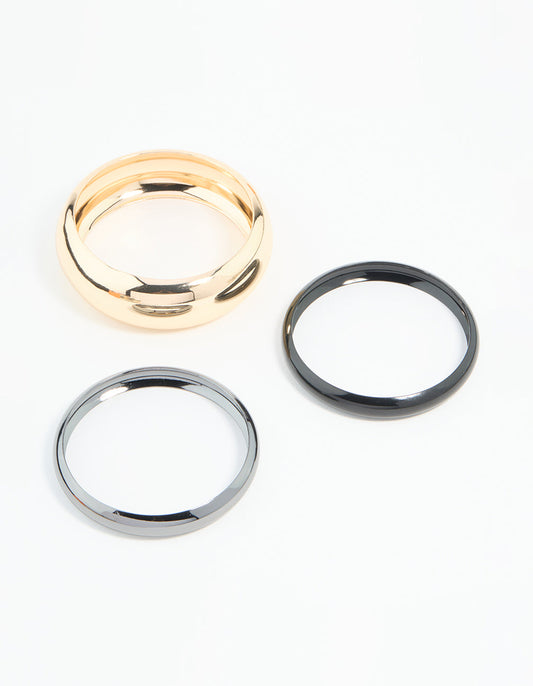 Mixed Metal Dark Blue Bangles 3-Pack