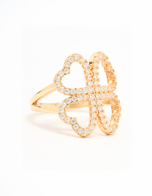 Gold Plated Cubic Zirconia Shamrock Statement Ring
