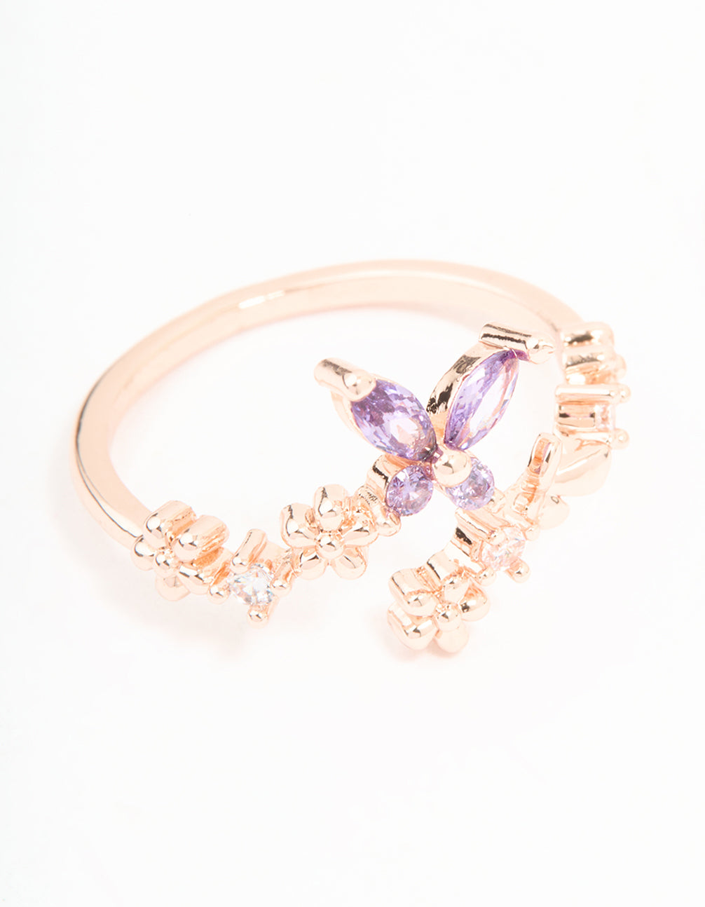 Rose Gold Cubic Zirconia Dainty Butterfly Rings 2-Pack
