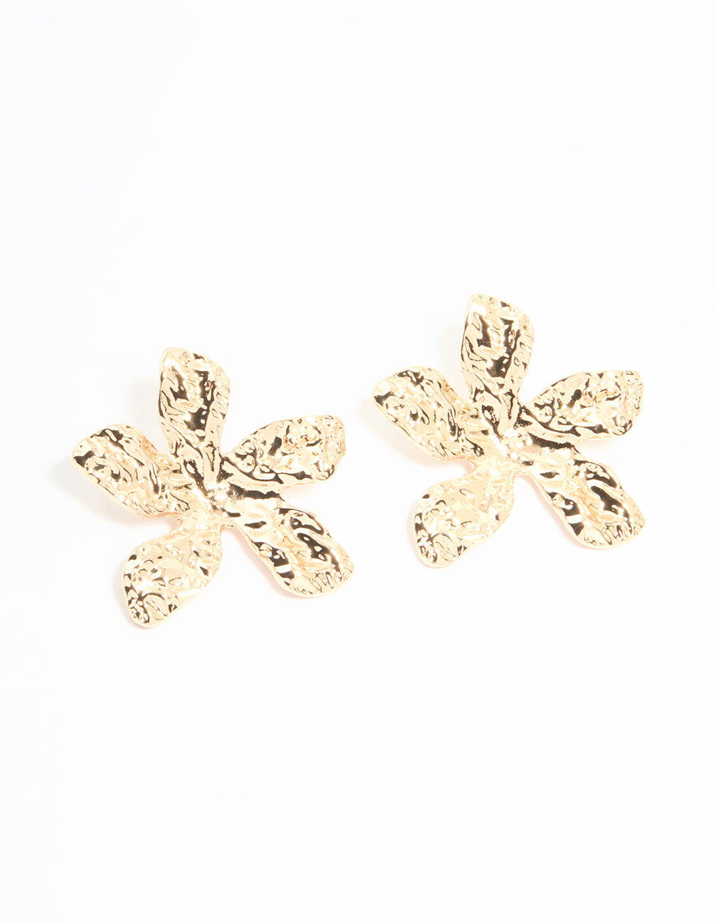 Gold Textured Flower Large Stud Earrings