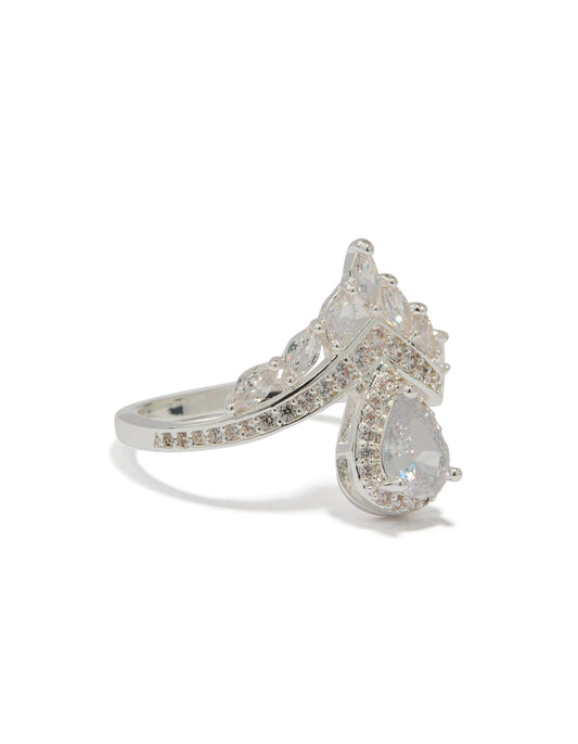 Silver Plated Cubic Zirconia Princess Cut Ring
