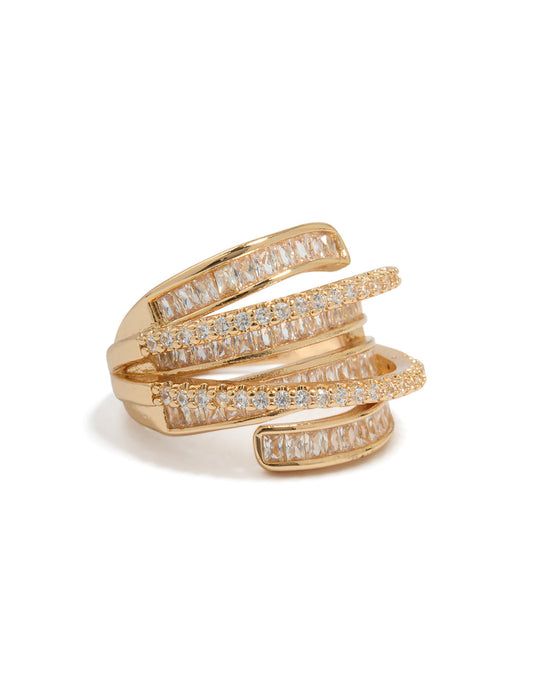 Gold Cubic Zirconia Molten Wrap Around Ring