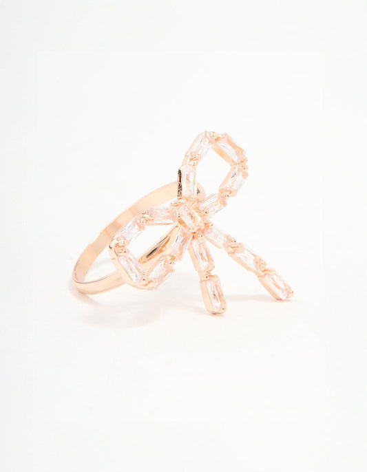 Rose Gold Diamante Bow Ring