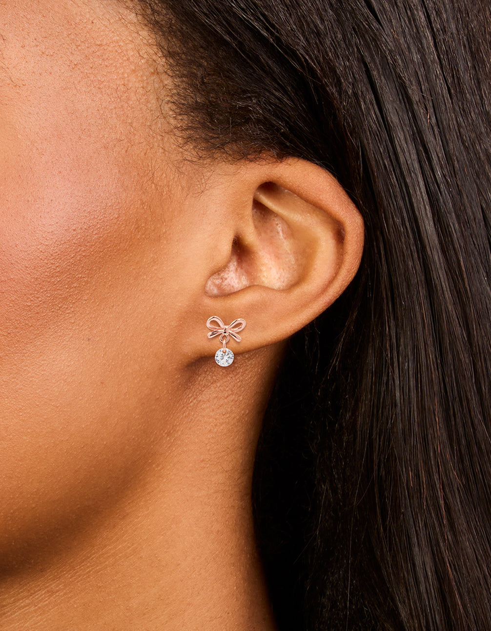 Rose Gold Plated Sterling Silver Cubic Zirconia Bow Earrings