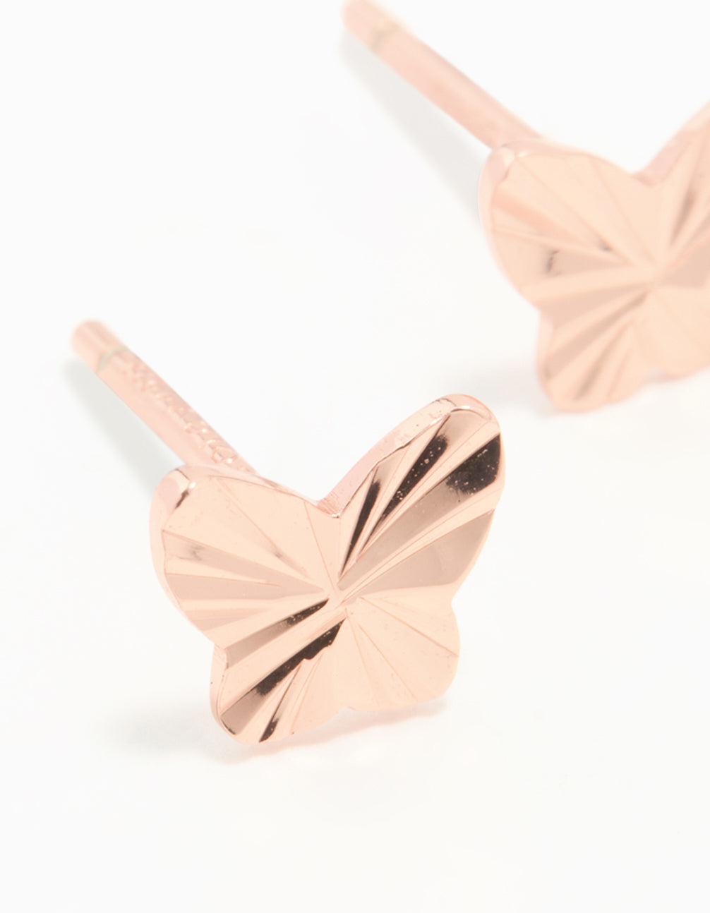 Rose Gold Plated Sterling Silver Ribbed Butterfly Stud Earrings