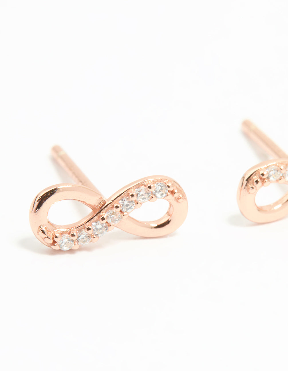 Rose Gold Plated Sterling Silver Cubic Zirconia Infinity Stud Earrings