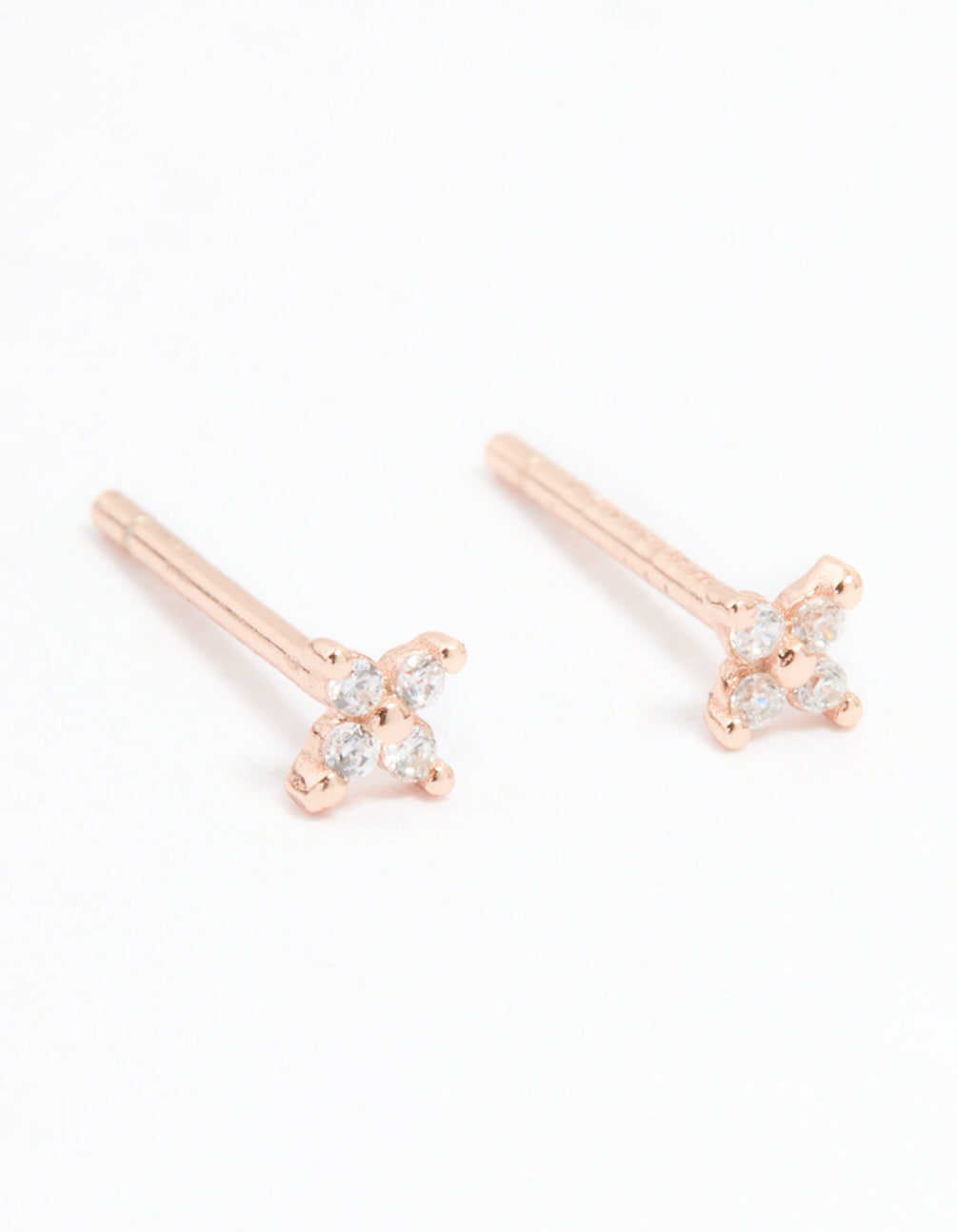 Rose Gold Plated Sterling Silver Cubic Zirconia Baby Flower Stud Earrings