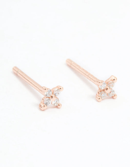 Rose Gold Plated Sterling Silver Cubic Zirconia Baby Flower Stud Earrings