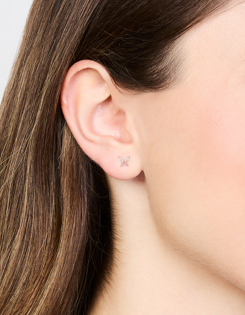Rose Gold Plated Sterling Silver Cubic Zirconia Butterfly Stud Earrings
