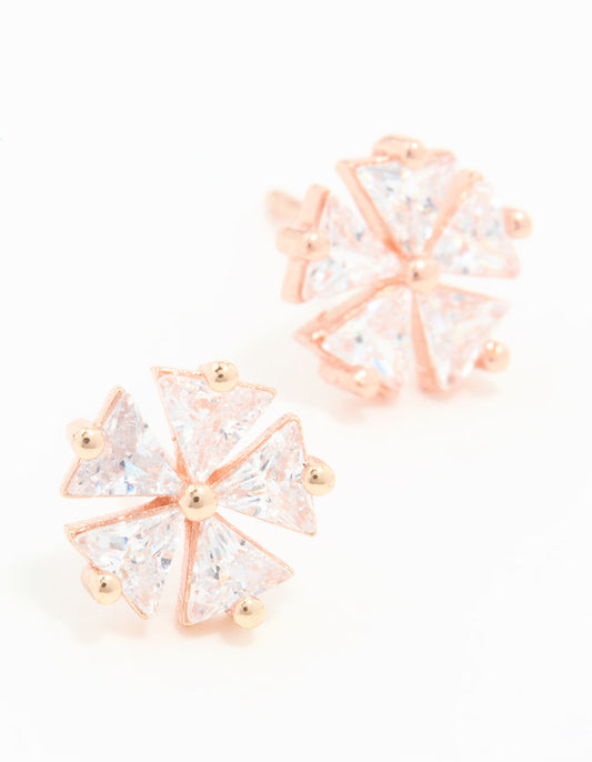 Rose Gold Plated Sterling Silver Cubic Zirconia Petal Stud Earrings