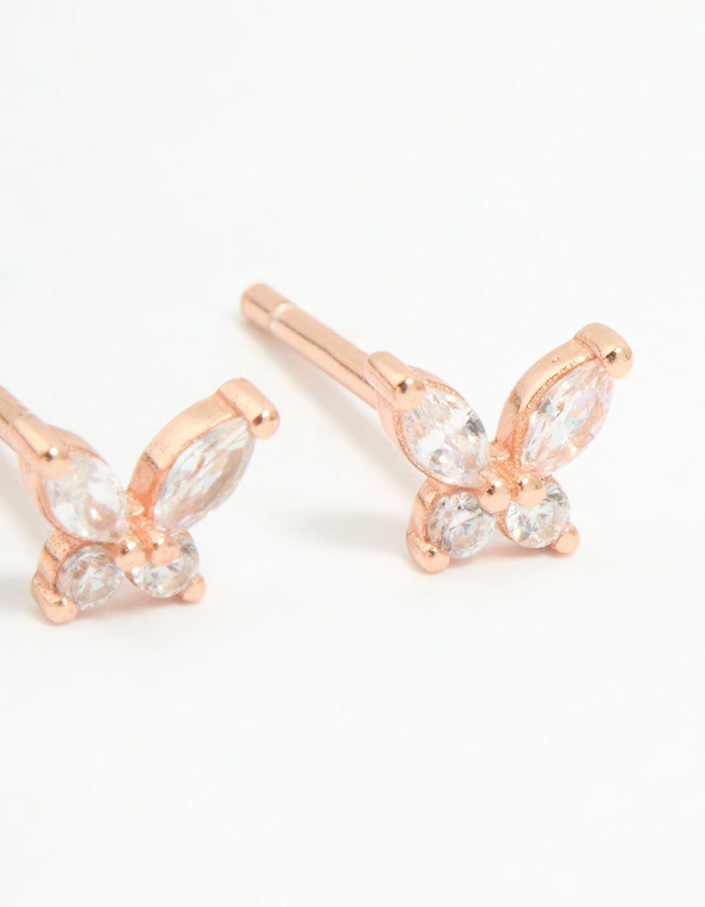 Rose Gold Plated Sterling Silver Cubic Zirconia Classic & Butterfly Stud Earrings 2-Pack
