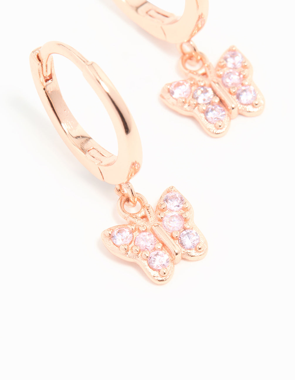 Rose Gold Plated Sterling Silver Cubic Zirconia Butterfly Huggie Earrings