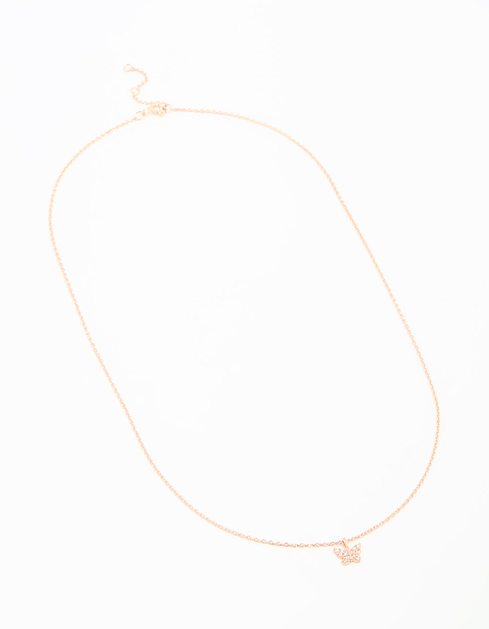 Rose Gold Plated Sterling Silver Cubic Zirconia Mini Butterfly Necklace