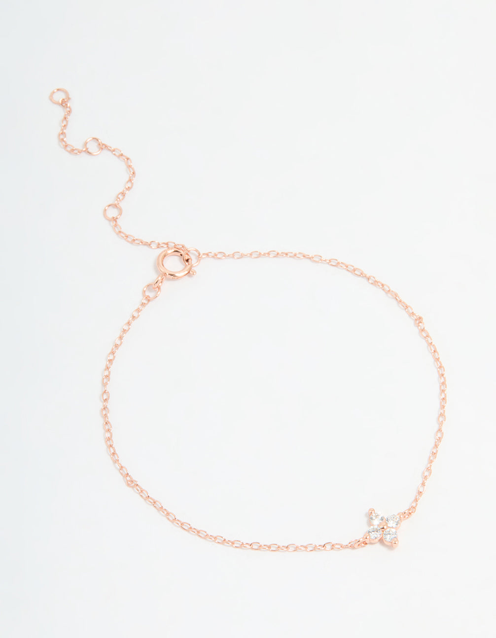 Rose Gold Plated Sterling Silver Cubic Zirconia Tiny Flower Bracelet