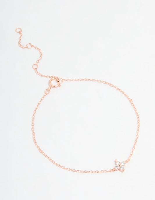 Rose Gold Plated Sterling Silver Cubic Zirconia Tiny Flower Bracelet
