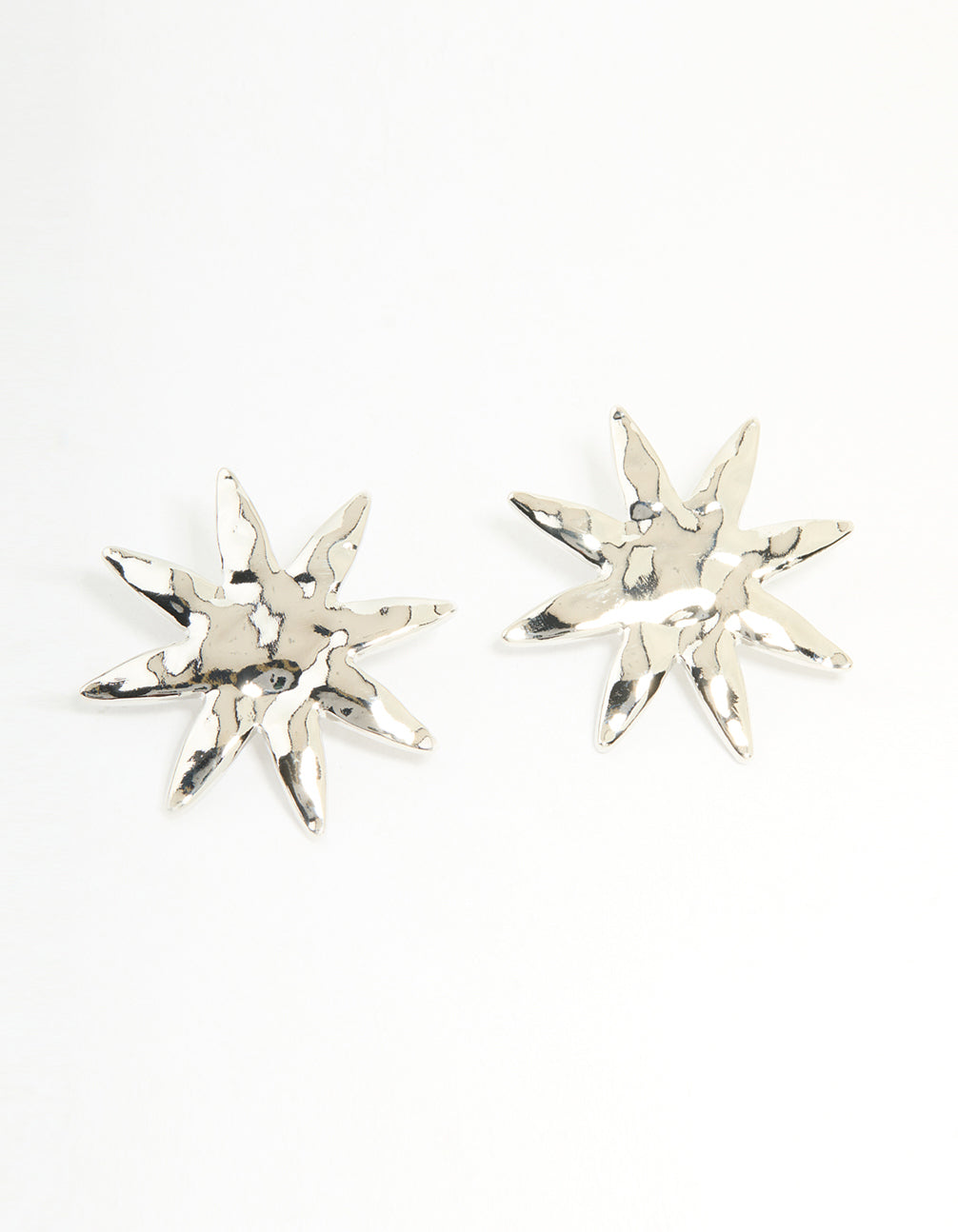 Silver Hammered Star Stud Earrings