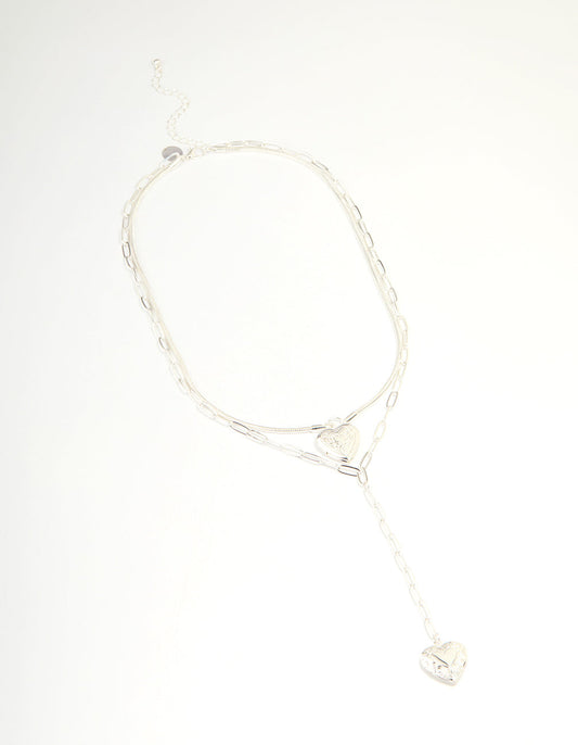 Silver Heart Locket Layered Necklace