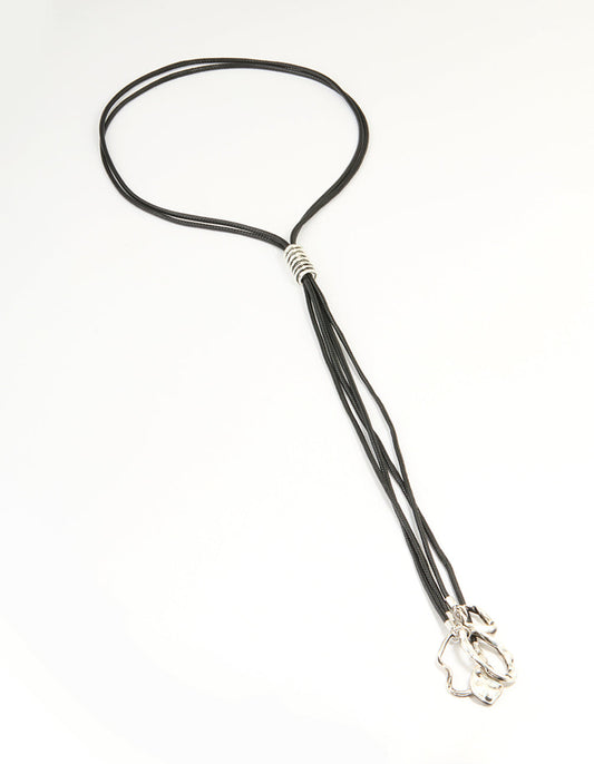 Antique Silver Cord Tassel Necklace & Earrings Set