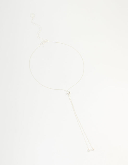 Silver Ball Zipper Lariat Necklace