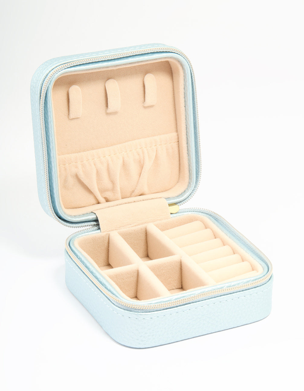 Metallic Blue PU Leather Pebbled Square Jewellery Case