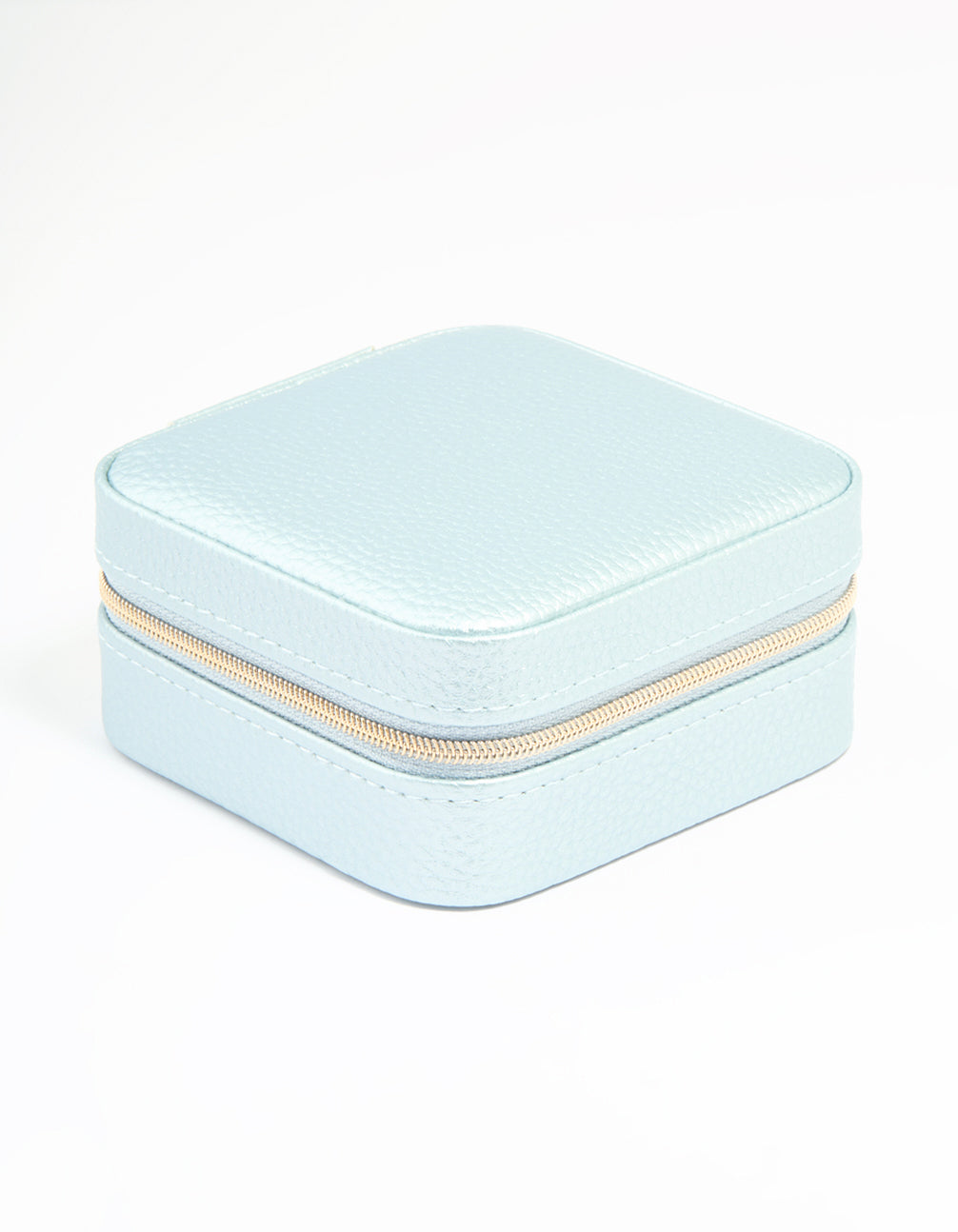 Metallic Blue PU Leather Pebbled Square Jewellery Case