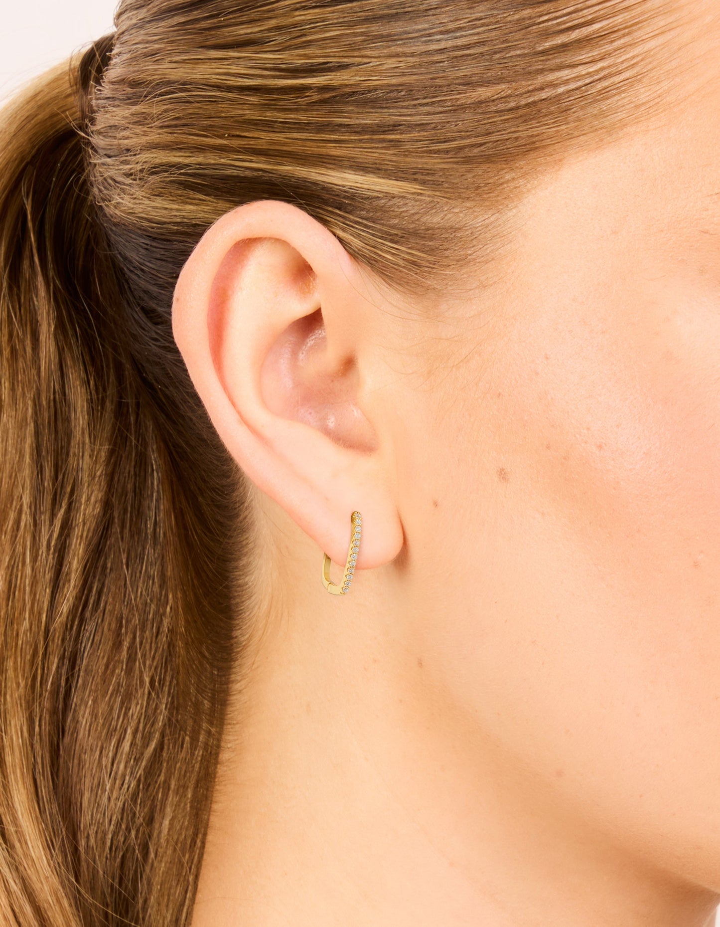 Gold Plated Sterling Silver Cubic Zirconia Pavé Oblong Hoop Earrings