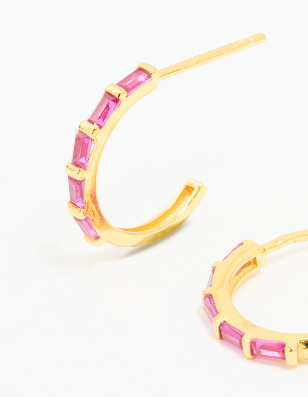 Gold Plated Sterling Silver Pink Cubic Zirconia Hoop Earrings