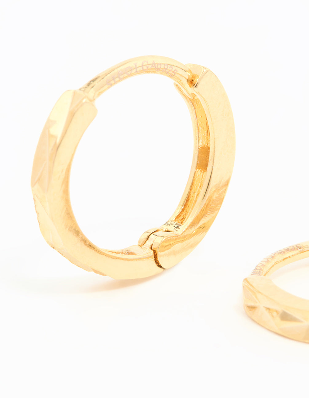 Gold Plated Sterling Silver Diamond Style Cut Huggie Earrings