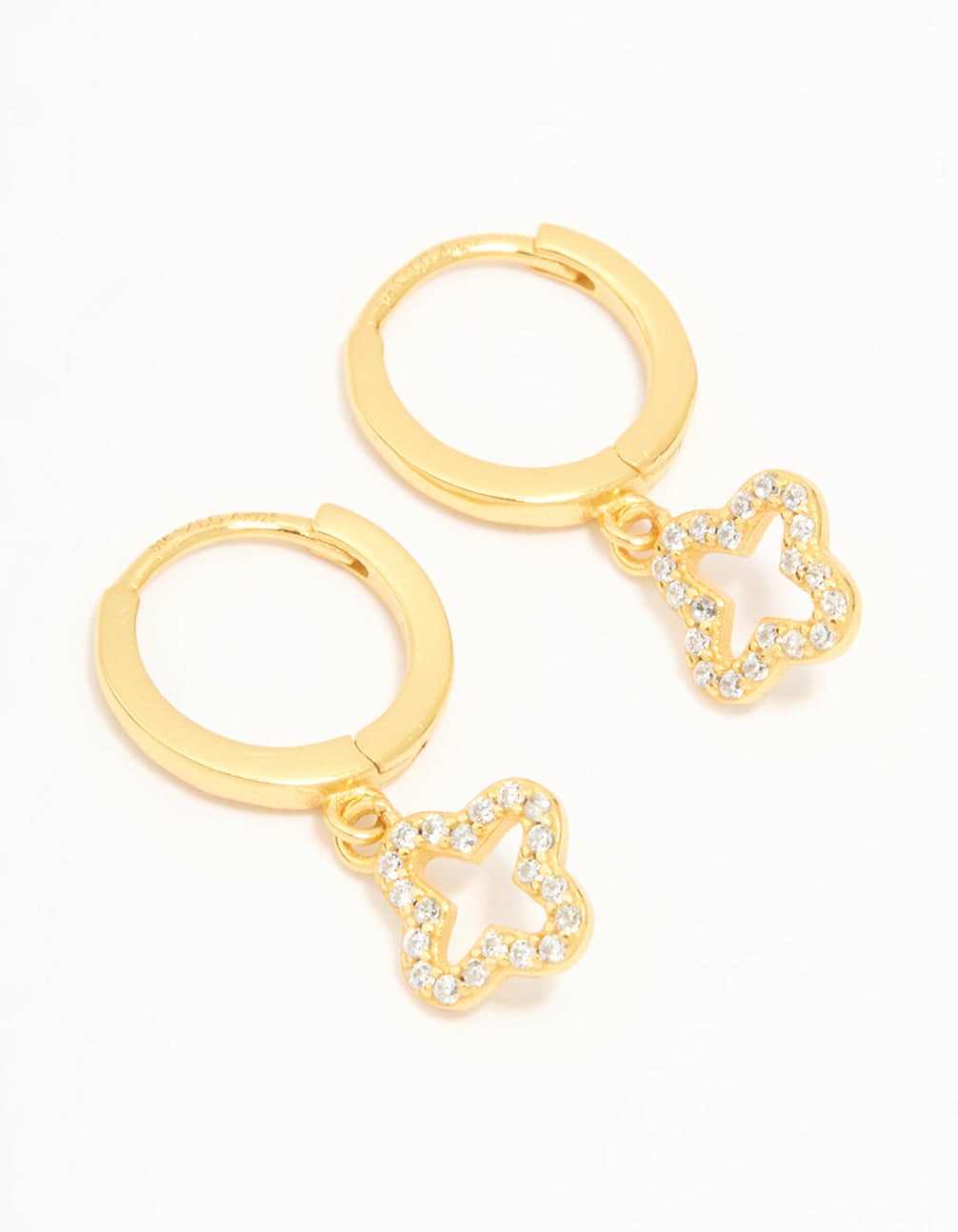 Gold Plated Sterling Silver Cubic Zirconia Flower Huggie Earrings