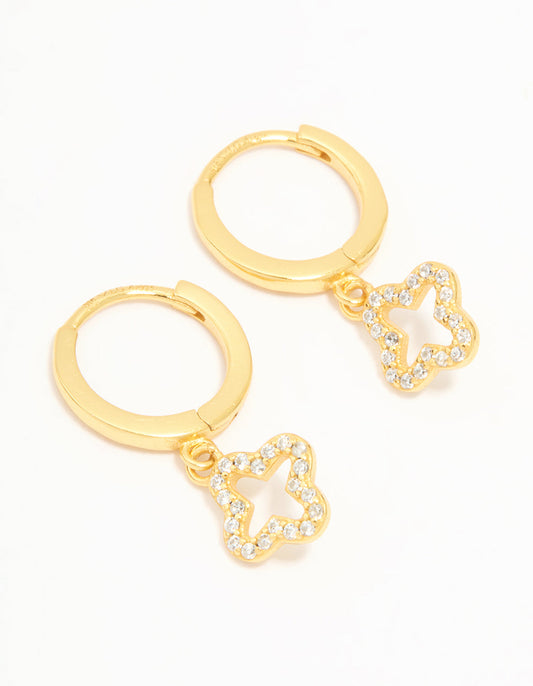 Gold Plated Sterling Silver Cubic Zirconia Flower Huggie Earrings
